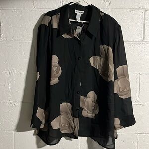 NWT Perceptions Semi-sheer Floral Blouse 26W